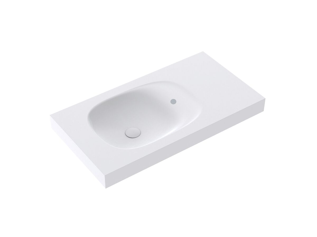 Reece Kado Lussi 900mm Left Hand Wall Basin Side Shelf With Overflow 1 Taphole Matte White Solid Surface