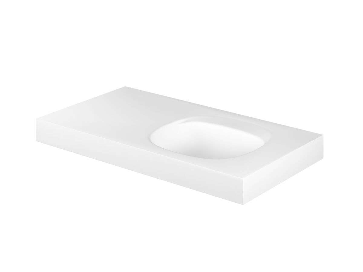 Reece Kado Lussi 900mm Right Hand Wall Basin Rear Shelf With Overflow 1 Taphole Matte White Solid Surface