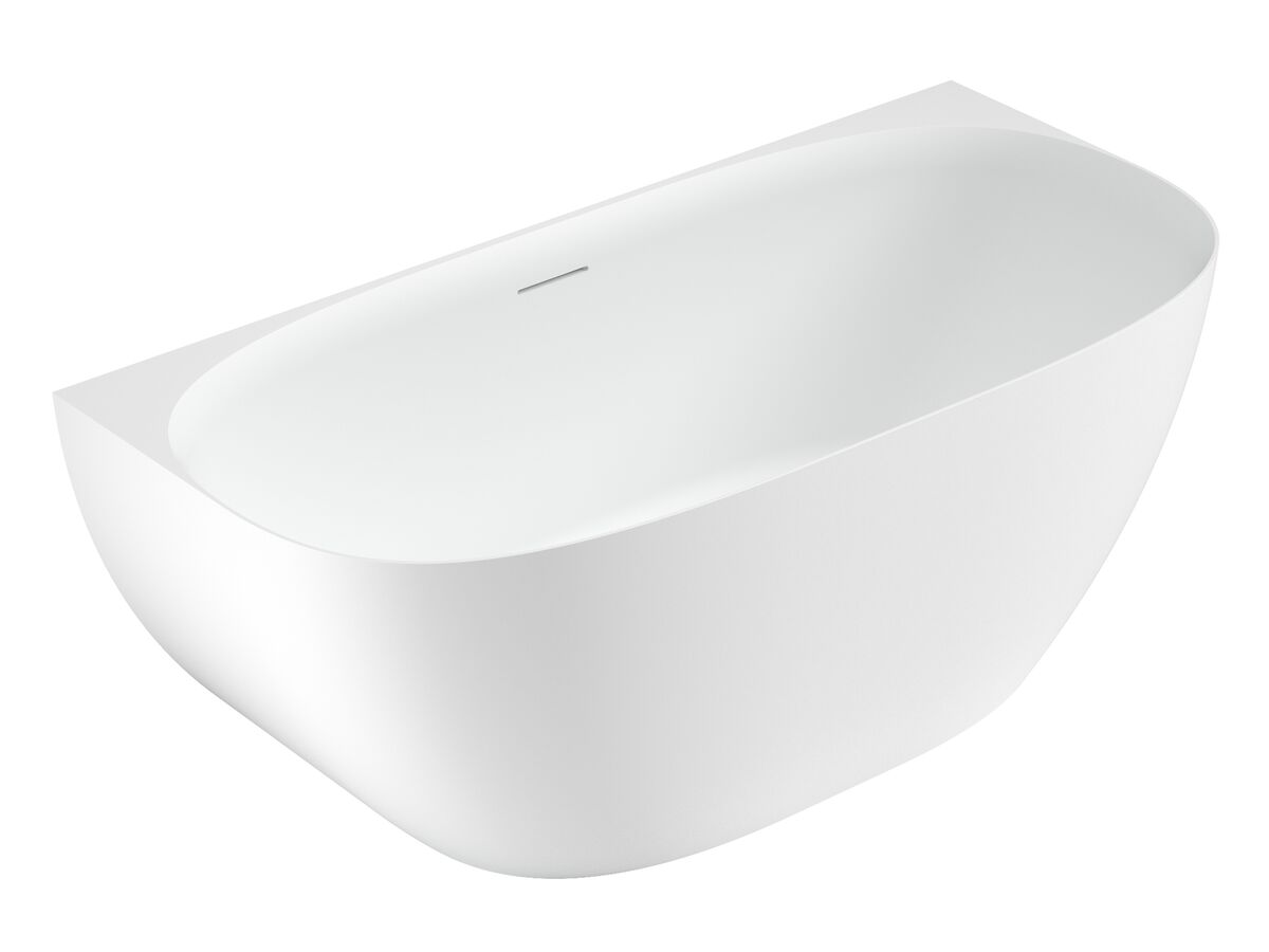 reece Kado Lussi Cast Solid Surface Freestanding Thin Edge Back to Wall Bath with Plug & Waste 1500mm White