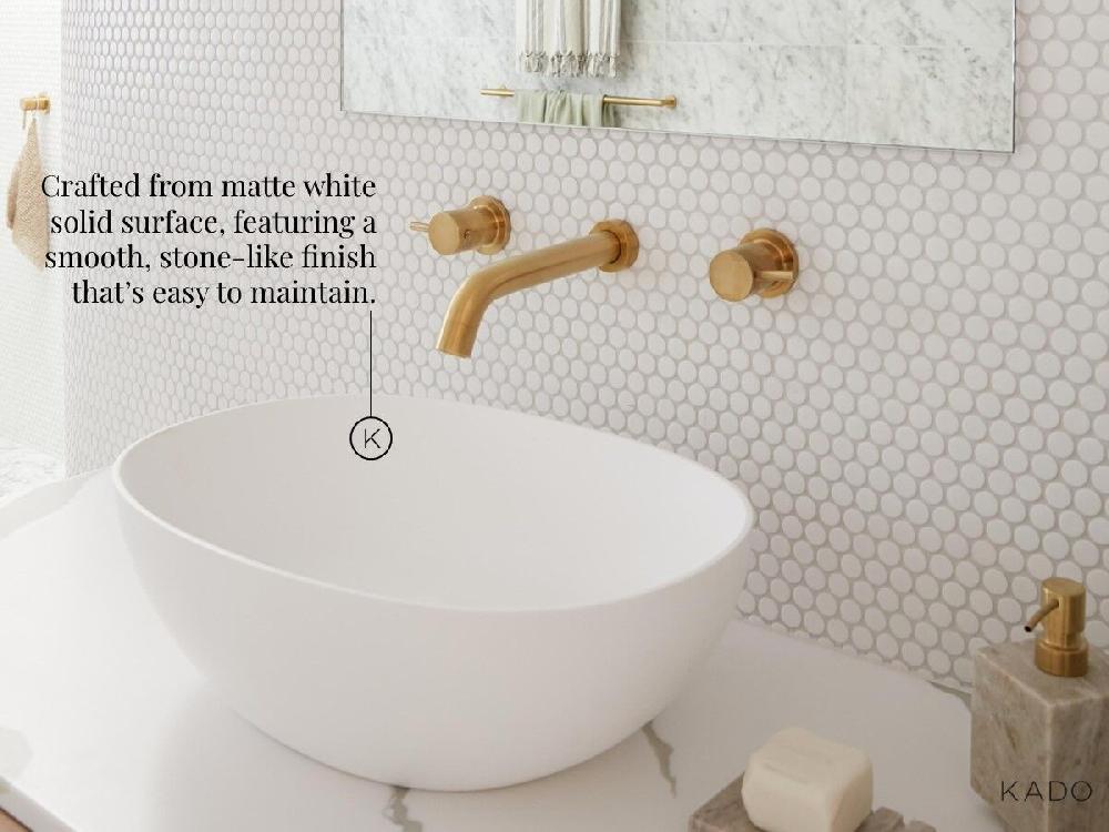 Reece Kado Lussi Cast Solid Surface Thin Edge Vessel Basin With Plug & Waste 500mm White