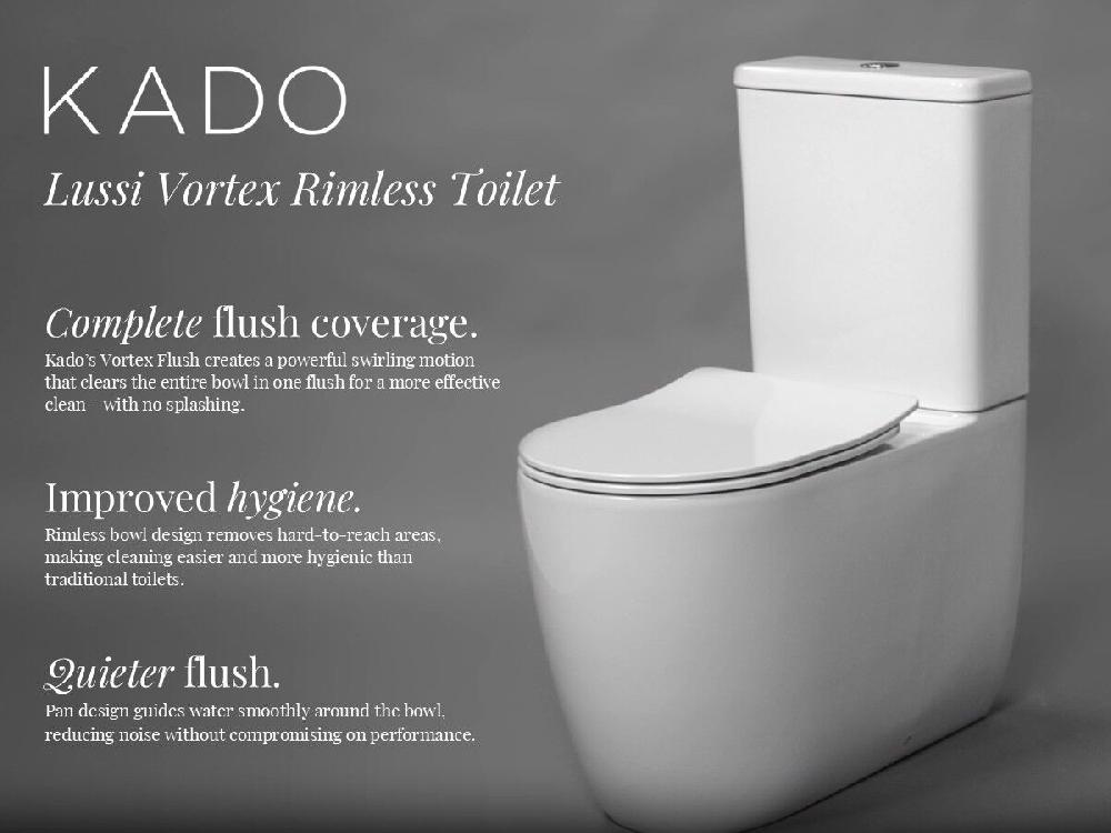 Reece Kado Lussi Close Coupled Back To Wall Vortex Rimless Overheight Back Inlet Toilet Suite With Soft Close Quick Release Seat White (4 Star)