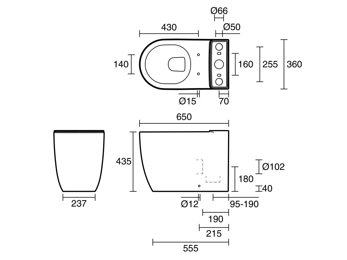 Reece Kado Lussi Close Coupled Back To Wall Vortex Rimless Overheight Back Inlet Pan White (4 Star)