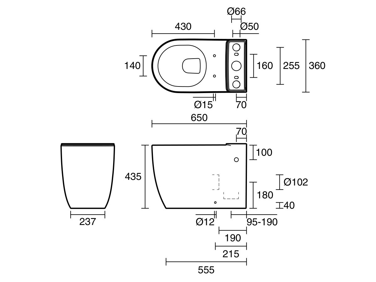Reece Kado Lussi Close Coupled Back To Wall Vortex Rimless Overheight Bottom Inlet Pan White (4 Star)