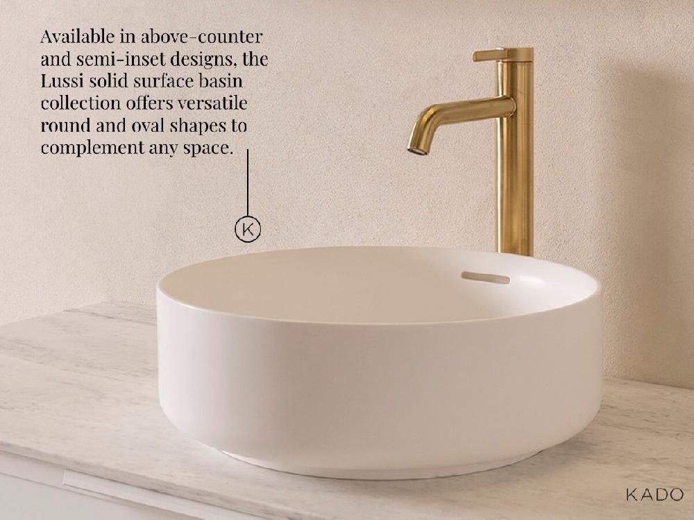 Reece Kado Lussi Thin Edge Round Semi Inset Basin With Solid Surface Plug And Waste 380mm