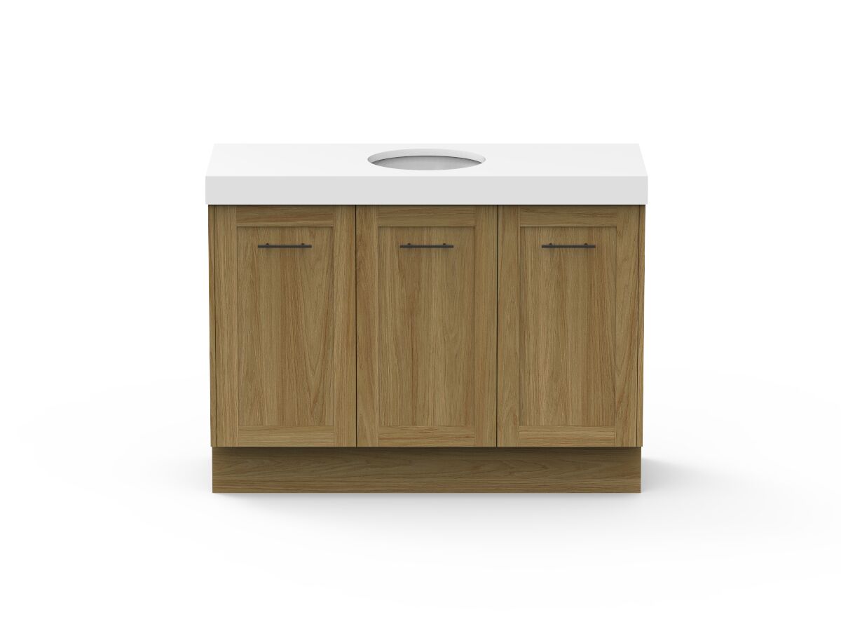 Reece Kado Lux All Door 1200mm Floor Mounted Vanity Centre Basin 90mm Cherry Pie Top