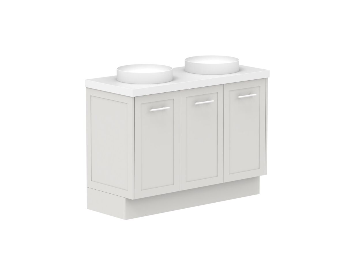 Reece Kado Lux All Door 1200mm Floor Mounted Vanity Double Basin 50mm Caesarstone Mineral Top