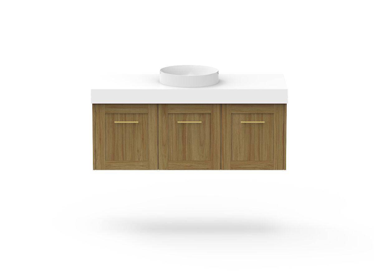 reece Kado Lux All Door 1200mm Wall Hung Vanity Centre Basin 90mm Cherry Pie Top