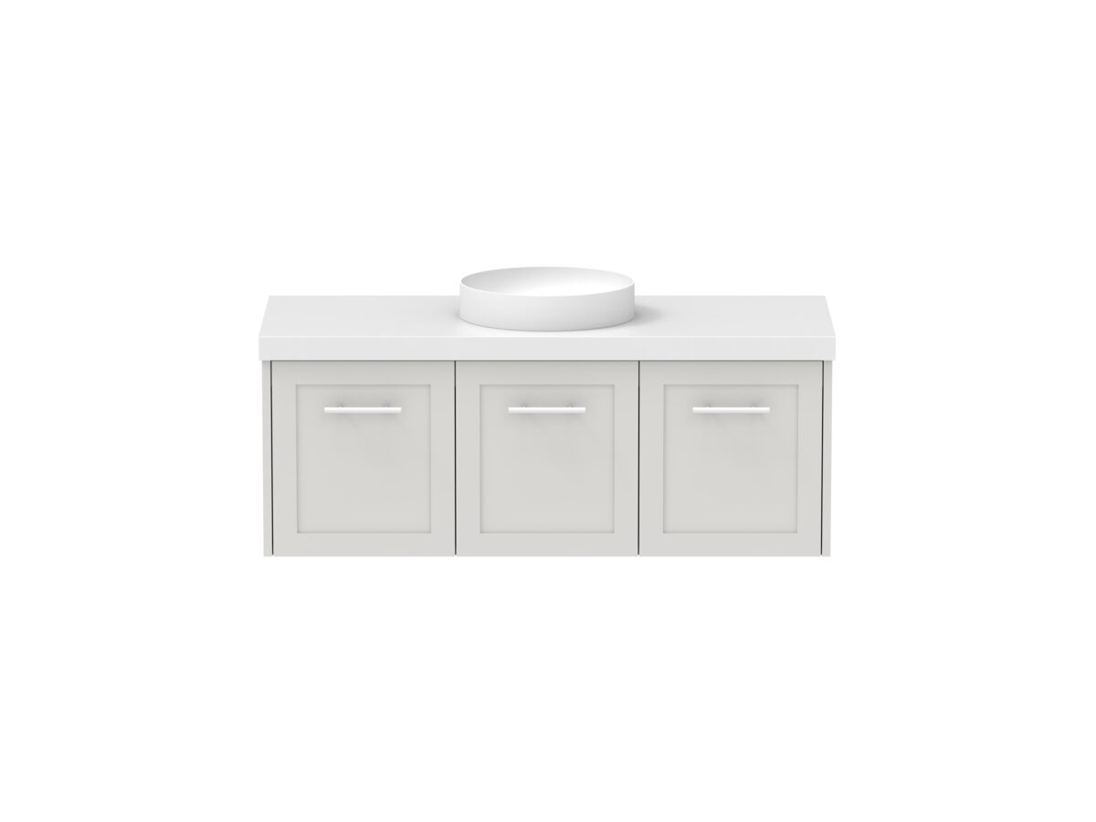 reece Kado Lux All Door 1200mm Wall Hung Vanity Centre Basin 50mm Caesarstone Mineral Top