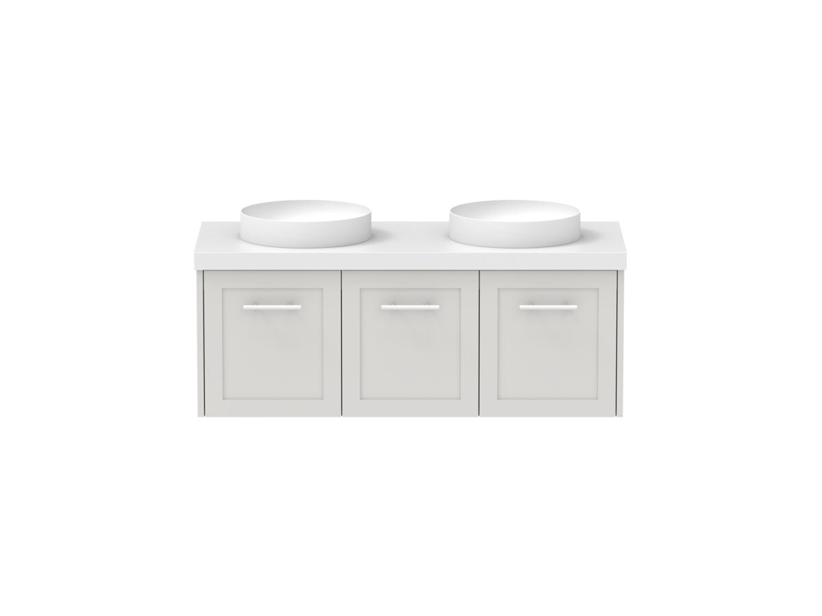 reece Kado Lux All Door 1200mm Wall Hung Vanity Double Basin 50mm Caesarstone Mineral Top