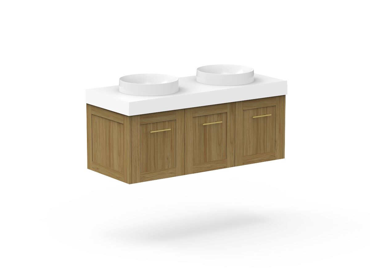 Reece Kado Lux All Door 1200mm Wall Hung Vanity Double Basin 90mm Cherry Pie Top