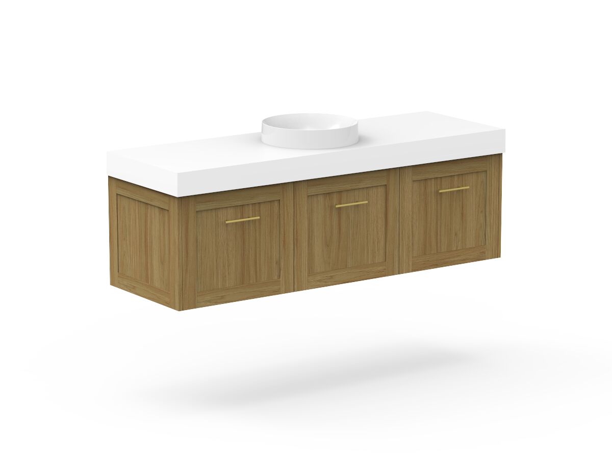 Reece Kado Lux All Door 1500mm Wall Hung Vanity Centre Basin 90mm Cherry Pie Top