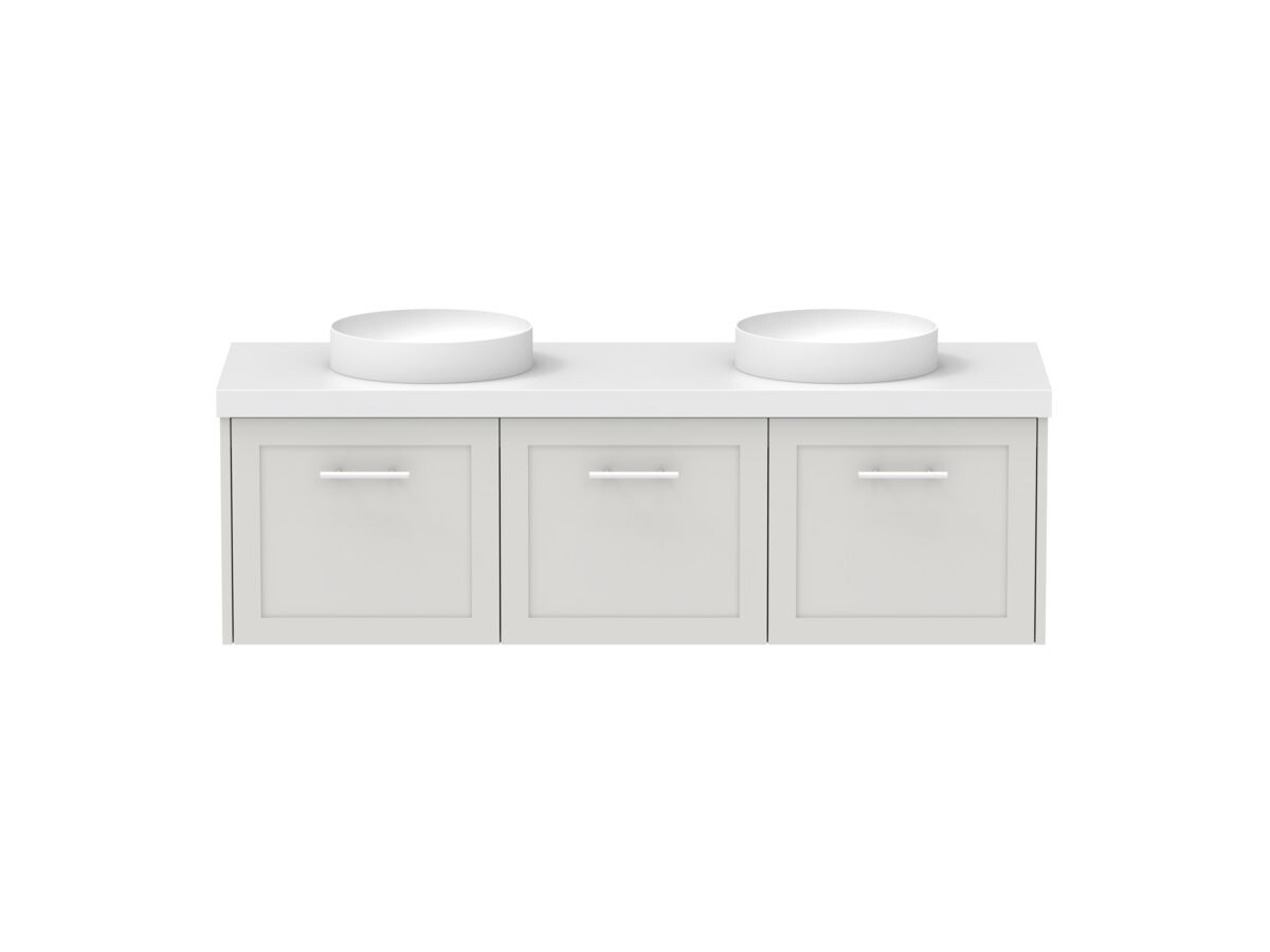 reece Kado Lux All Door 1500mm Wall Hung Vanity Double Basin 50mm Caesarstone Mineral Top