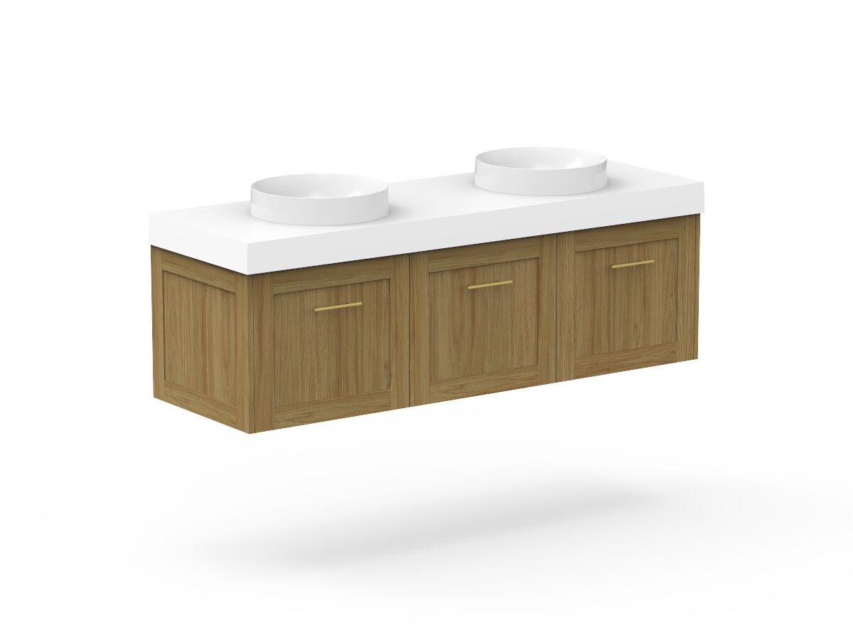 Reece Kado Lux All Door 1500mm Wall Hung Vanity Double Basin 90mm Cherry Pie Top