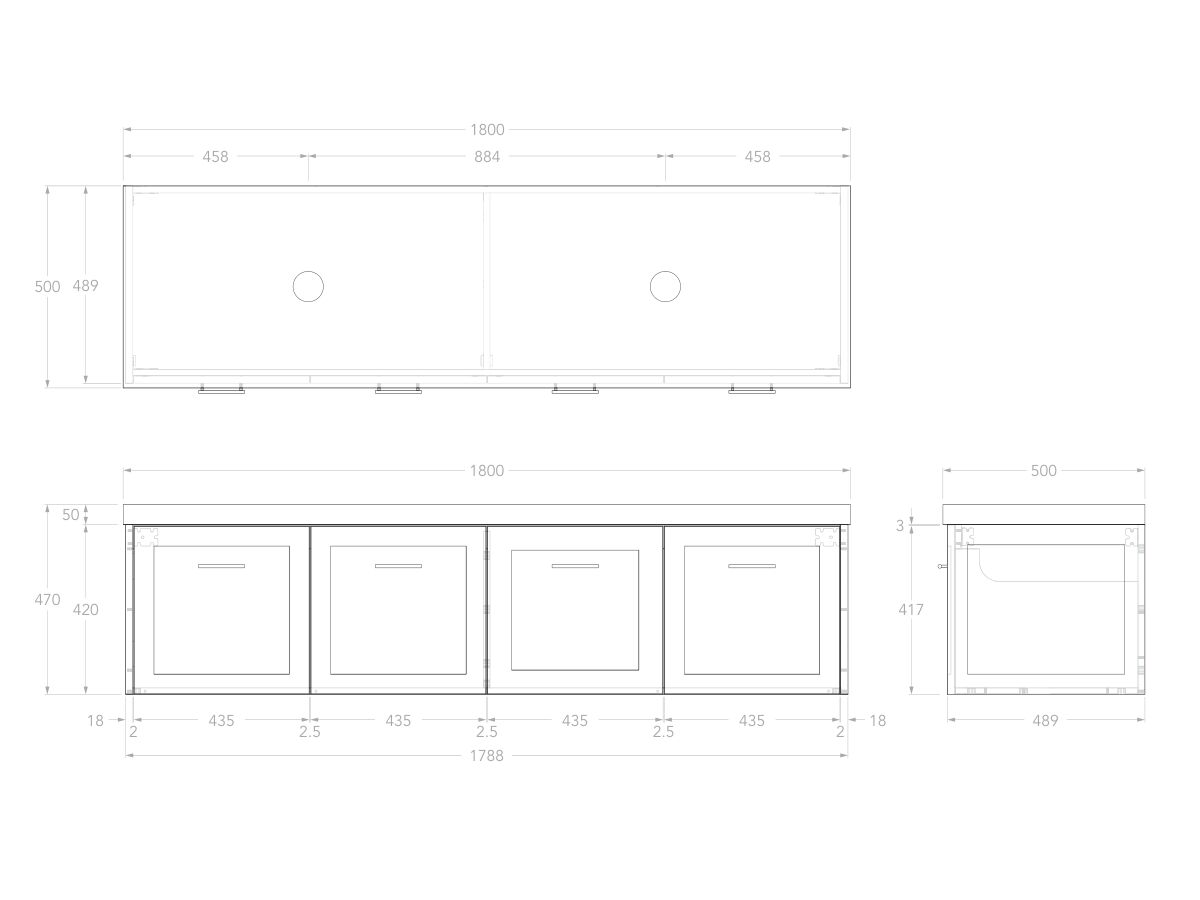 Reece Kado Lux All Door 1800mm Wall Hung Vanity Double Basin 50mm Durasein Top