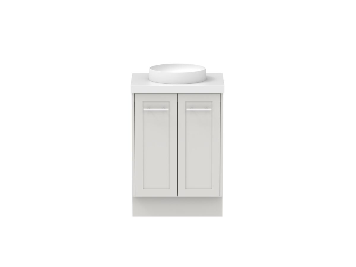 reece Kado Lux All Door 600mm Floor Mounted Vanity Centre Basin 50mm Caesarstone Mineral Top