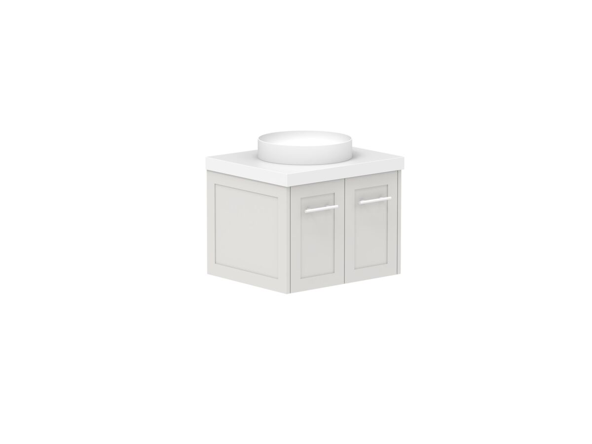 Reece Kado Lux All Door 600mm Wall Hung Vanity Centre Basin 50mm Cherry Pie Top