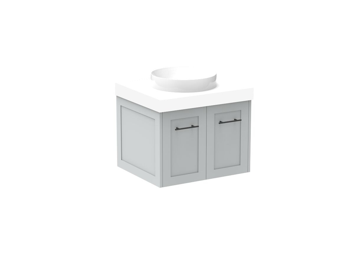 Reece Kado Lux All Door 600mm Wall Hung Vanity Centre Basin 90mm Cherry Pie Top