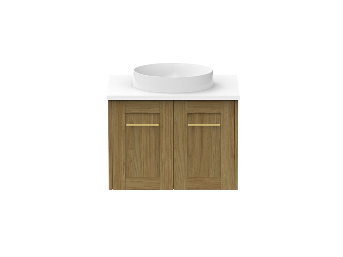 reece Kado Lux All Door 600mm Wall Hung Vanity Centre Basin 20mm Cherry Pie Top