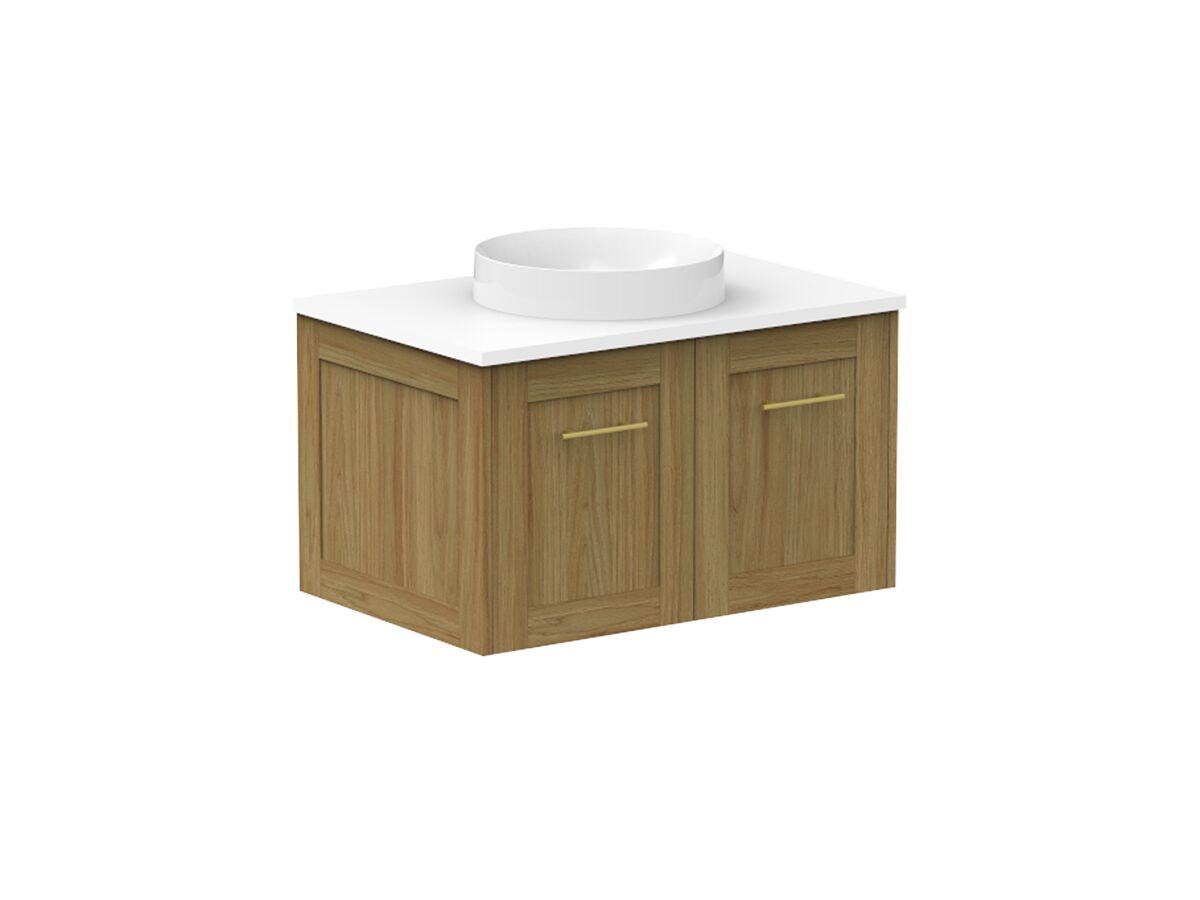 Reece Kado Lux All Door 750mm Wall Hung Vanity Centre Basin 20mm Cherry Pie Top