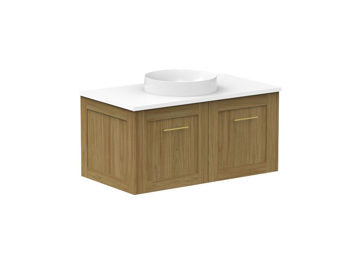 reece Kado Lux All Door 900mm Wall Hung Vanity Centre Basin 20mm Cherry Pie Top