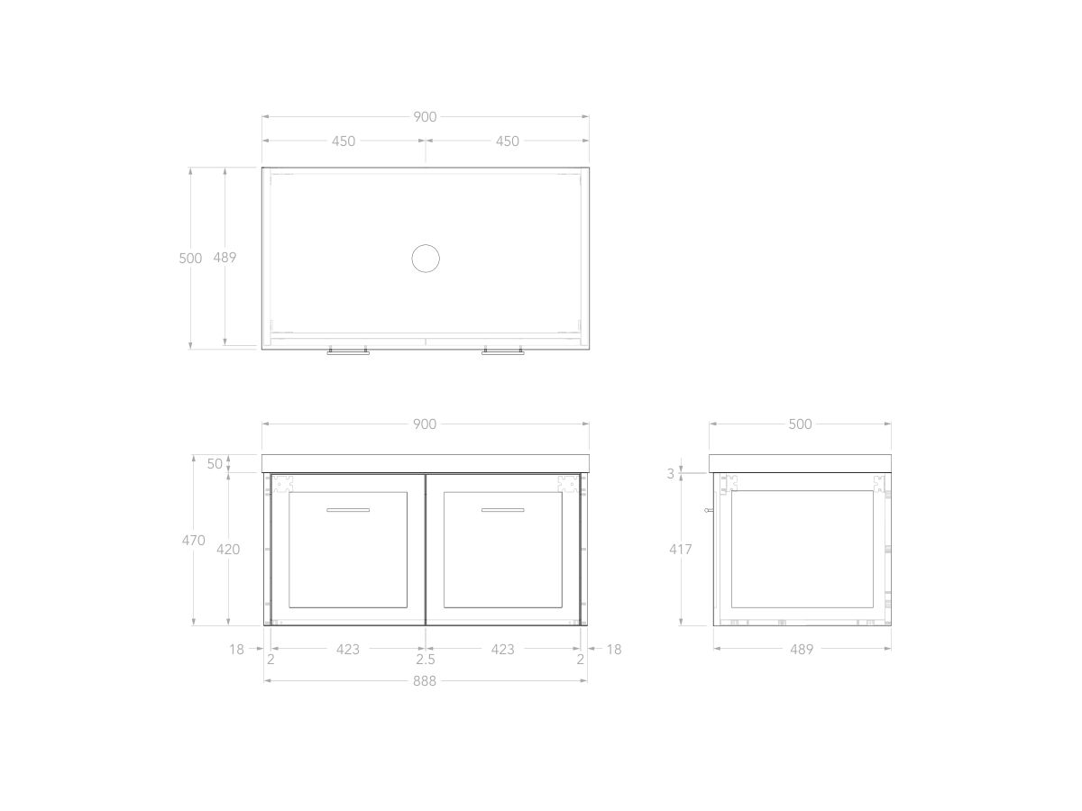 Reece Kado Lux All Door 900mm Wall Hung Vanity Centre Basin 50mm Cherry Pie Top