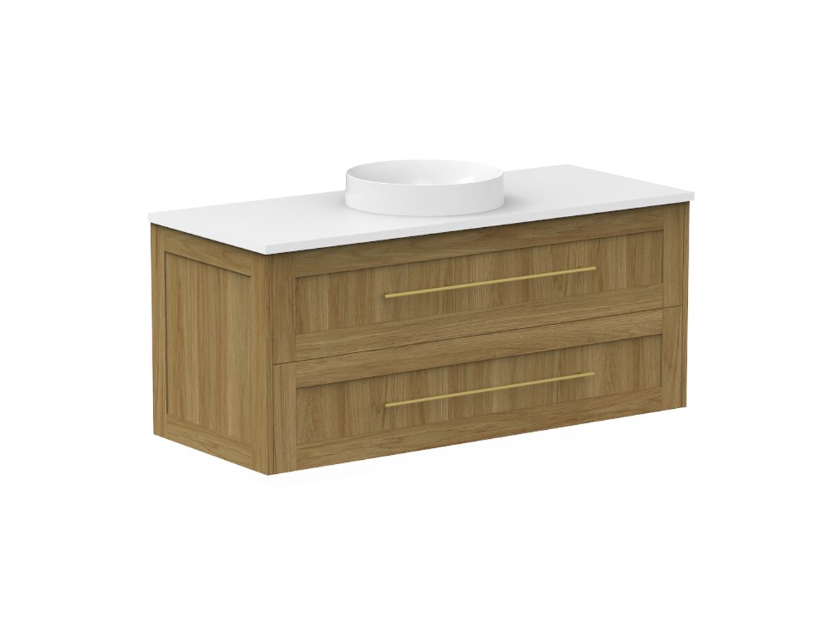 Reece Kado Lux All Drawer 1200mm Wall Hung Vanity Centre Basin 20mm Cherry Pie Top