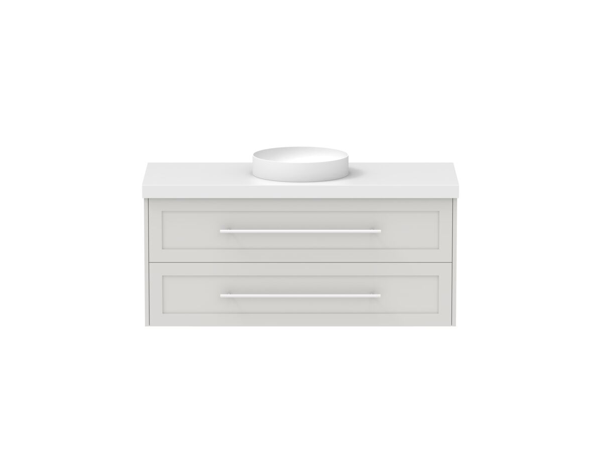 reece Kado Lux All Drawer 1200mm Wall Hung Vanity Centre Basin 50mm Cherry Pie Top