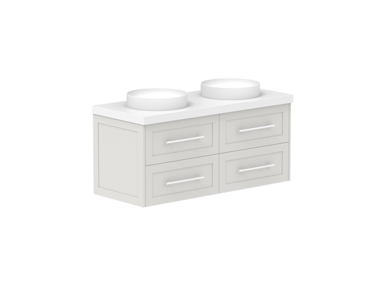 Reece Kado Lux All Drawer 1200mm Wall Hung Vanity Double Basin 50mm Cherry Pie Top