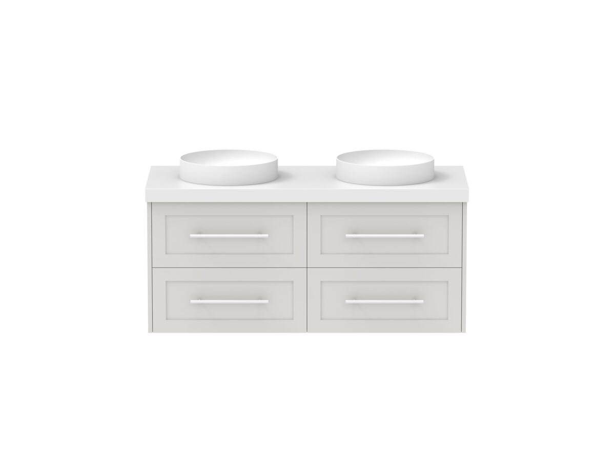 reece Kado Lux All Drawer 1200mm Wall Hung Vanity Double Basin 50mm Cherry Pie Top