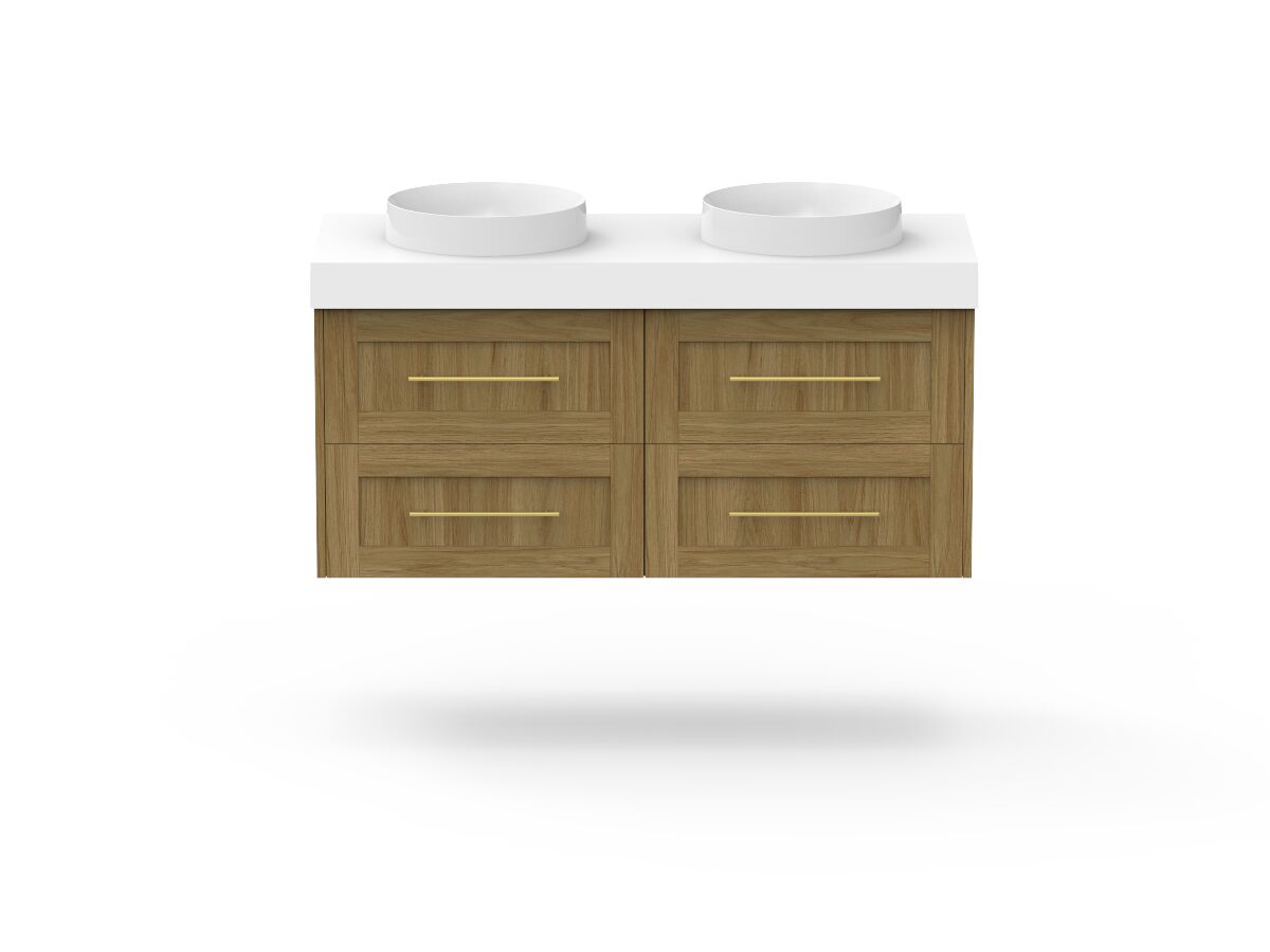 Reece Kado Lux All Drawer 1200mm Wall Hung Vanity Double Basin 90mm Cherry Pie Top
