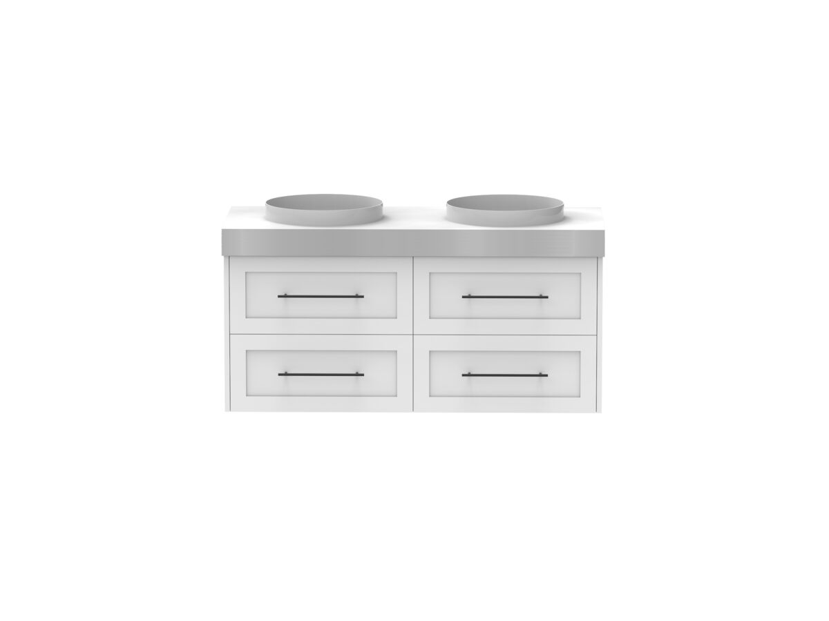 reece Kado Lux All Drawer 1200mm Wall Hung Vanity Double Basin 90mm Cherry Pie Top