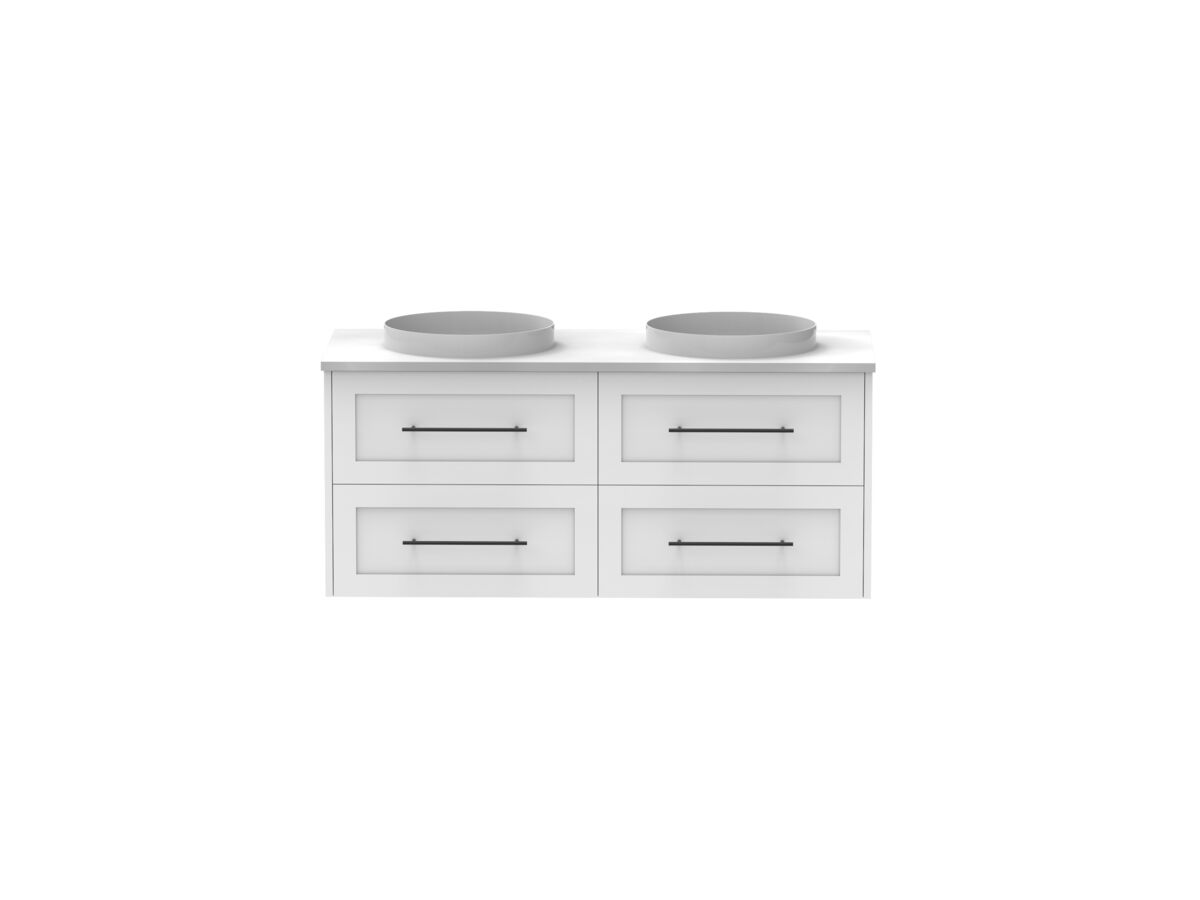 reece Kado Lux All Drawer 1200mm Wall Hung Vanity Double Basin 20mm Cherry Pie Top