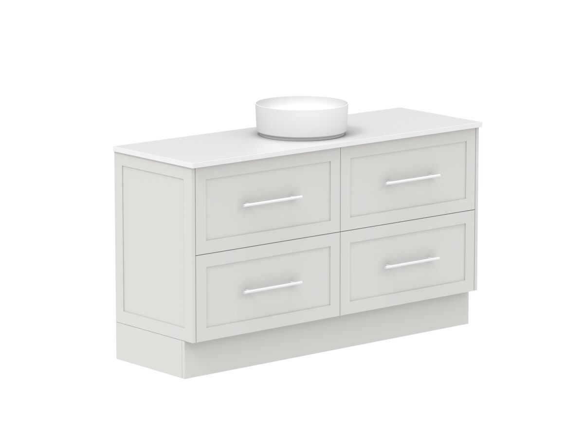 Reece Kado Lux All Drawer 1500mm Floor Mounted Vanity Centre Basin 20mm Caesarstone Mineral Top