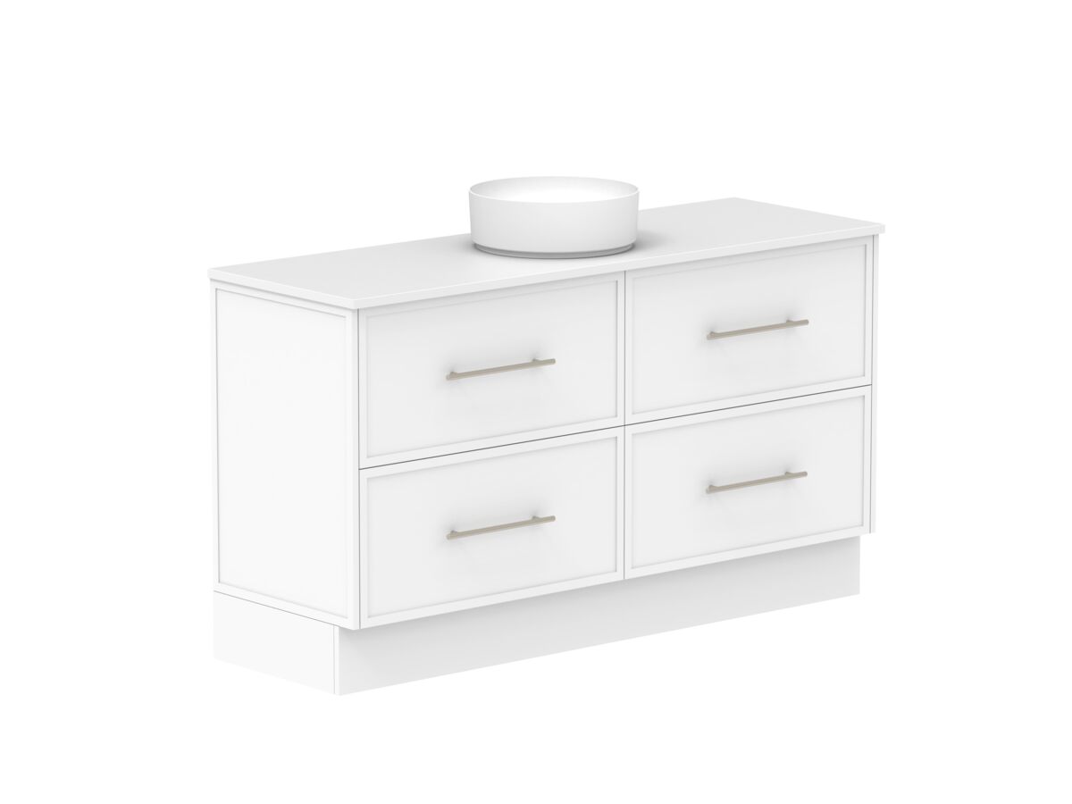 Reece Kado Lux All Drawer 1500mm Floor Mounted Vanity Centre Basin 20mm Caesarstone Mineral Top