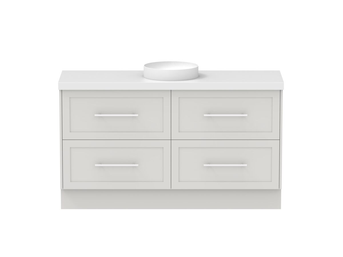 reece Kado Lux All Drawer 1500mm Floor Mounted Vanity Centre Basin 50mm Cherry Pie Top