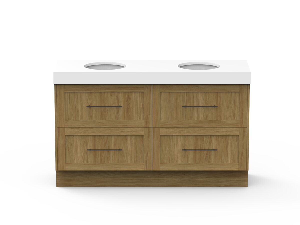 reece Kado Lux All Drawer 1500mm Floor Mounted Vanity Double Basin 90mm Cherry Pie Top