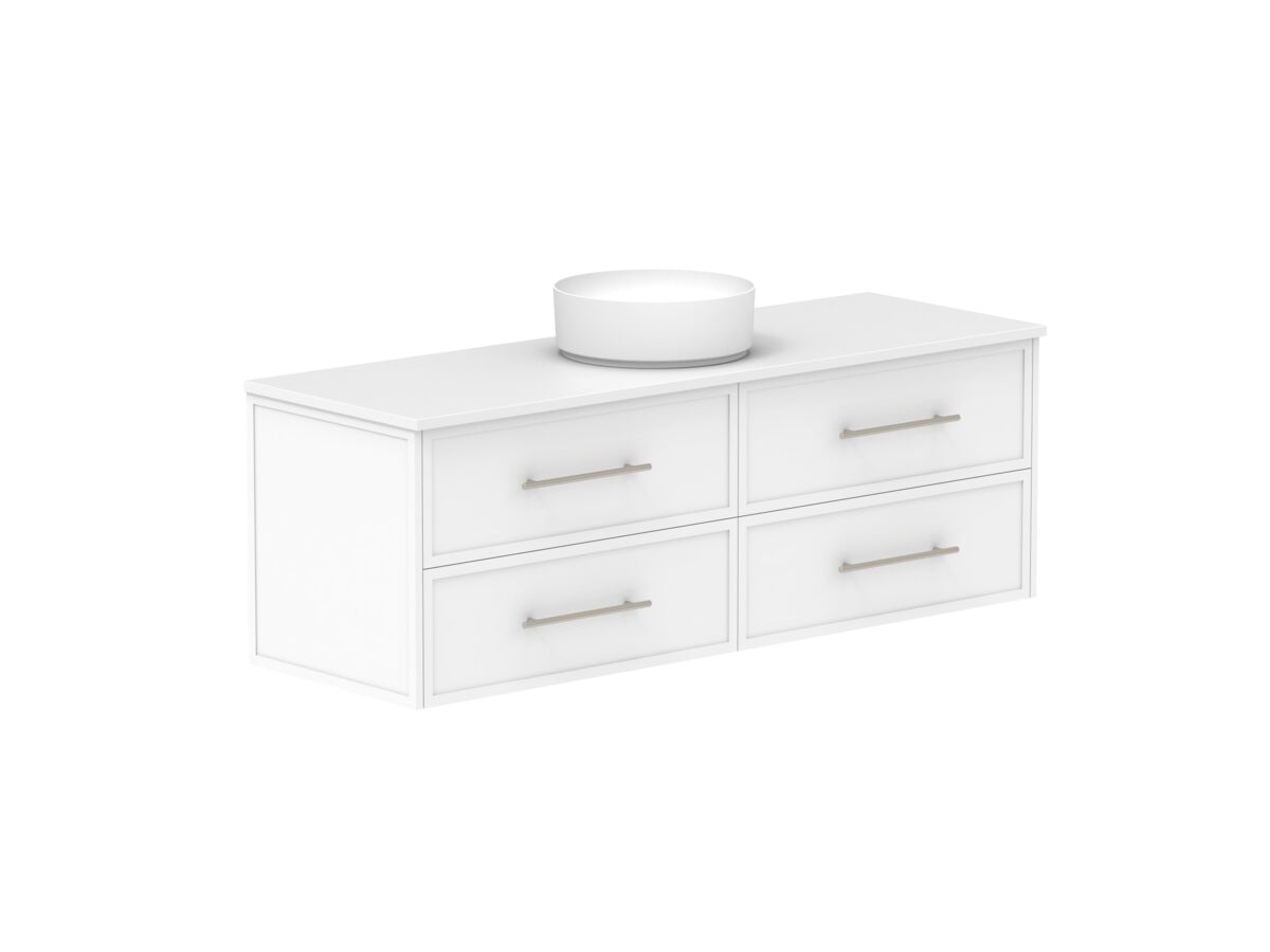 Reece Kado Lux All Drawer 1500mm Wall Hung Vanity Centre Basin 20mm Cherry Pie Top