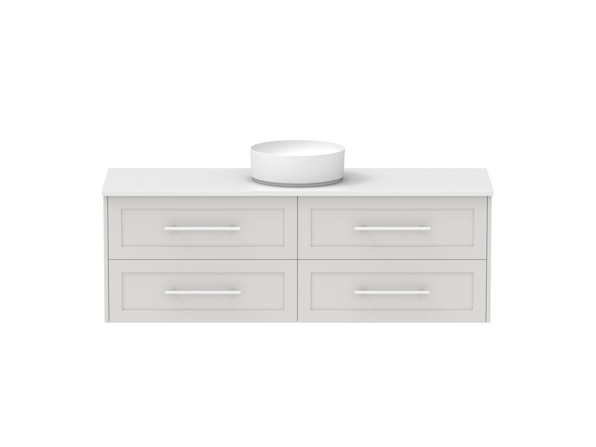 reece Kado Lux All Drawer 1500mm Wall Hung Vanity Centre Basin 20mm Cherry Pie Top