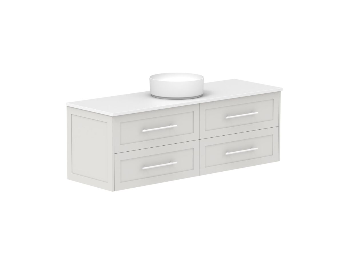 Reece Kado Lux All Drawer 1500mm Wall Hung Vanity Centre Basin 20mm Caesarstone Mineral Top
