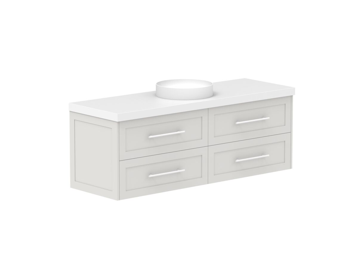 Reece Kado Lux All Drawer 1500mm Wall Hung Vanity Centre Basin 50mm Cherry Pie Top