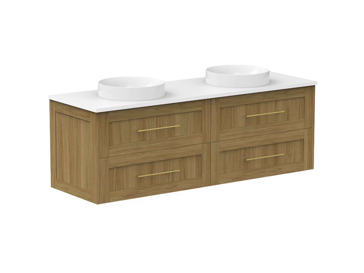 Reece Kado Lux All Drawer 1500mm Wall Hung Vanity Double Basin 20mm Cherry Pie Top