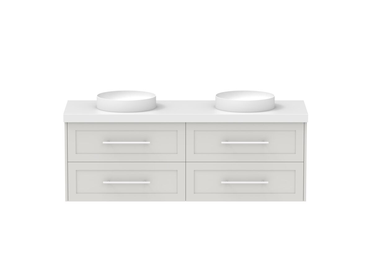 reece Kado Lux All Drawer 1500mm Wall Hung Vanity Double Basin 50mm Cherry Pie Top