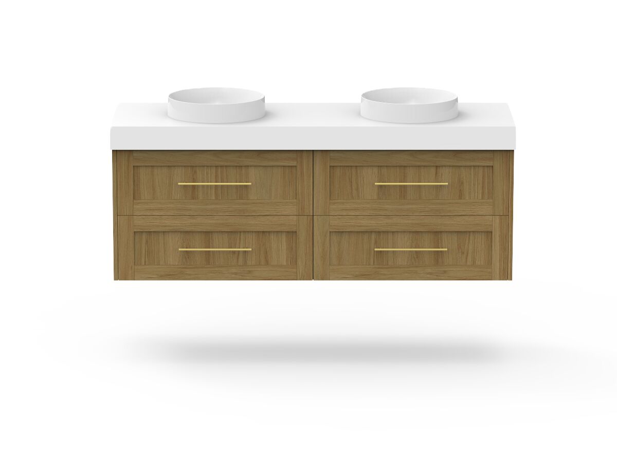 reece Kado Lux All Drawer 1500mm Wall Hung Vanity Double Basin 90mm Cherry Pie Top