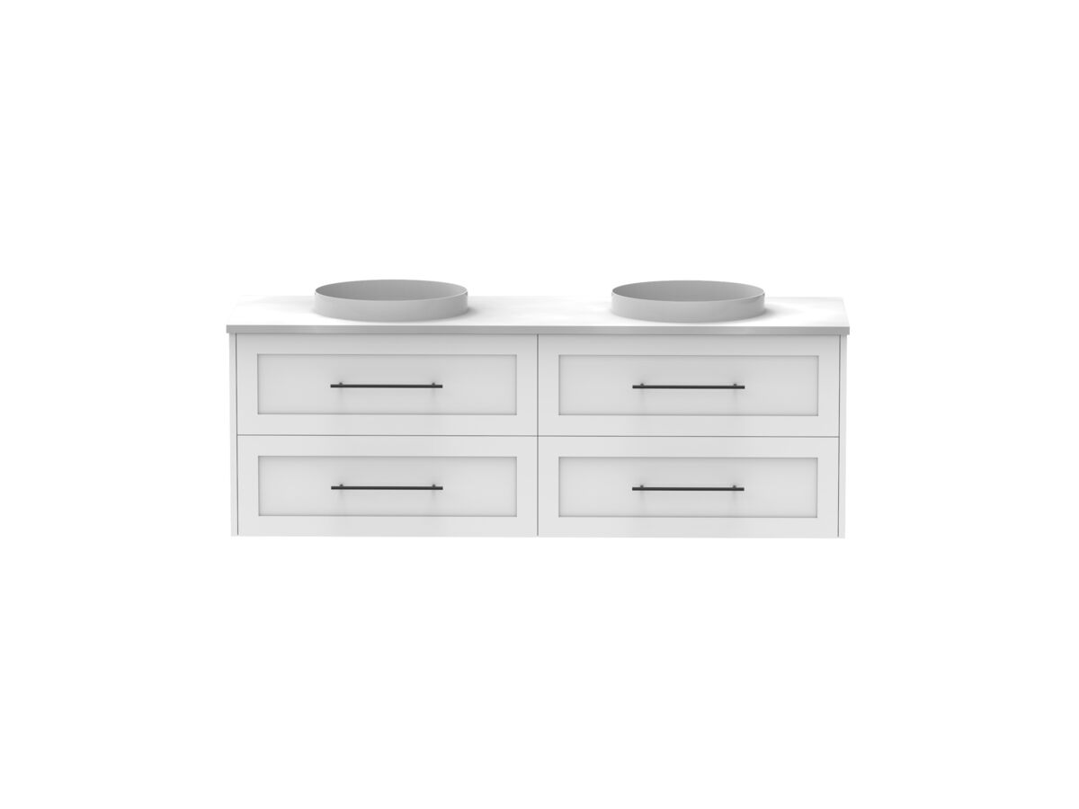 reece Kado Lux All Drawer 1500mm Wall Hung Vanity Double Basin 20mm Cherry Pie Top