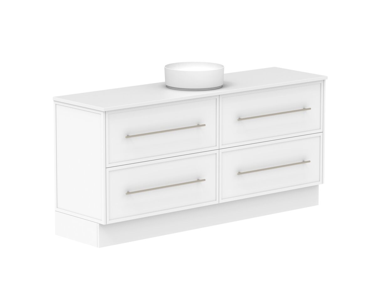 Reece Kado Lux All Drawer 1800mm Floor Mounted Vanity Centre Basin 20mm Caesarstone Mineral Top