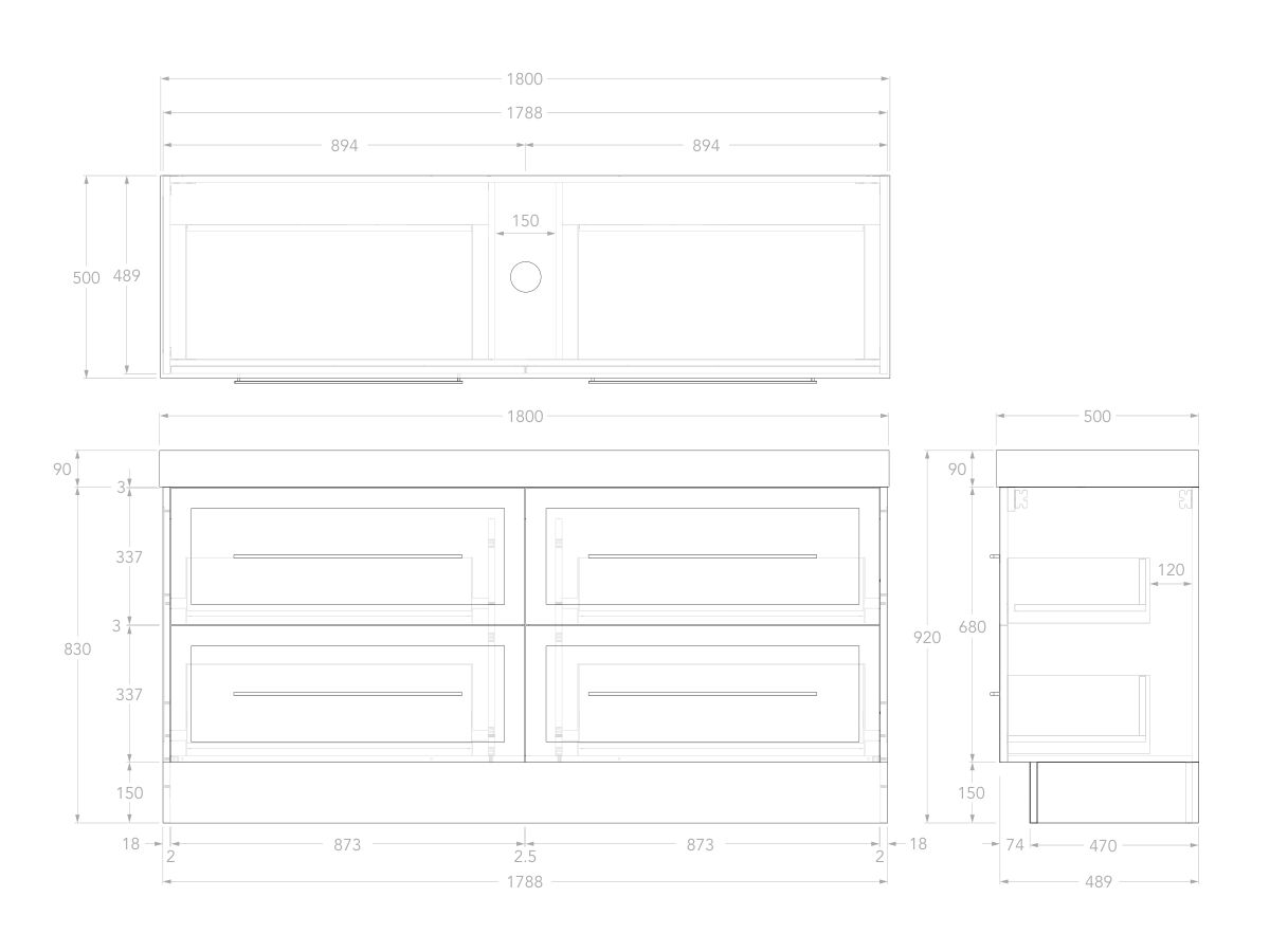 Reece Kado Lux All Drawer 1800mm Floor Mounted Vanity Centre Basin 90mm Cherry Pie Top