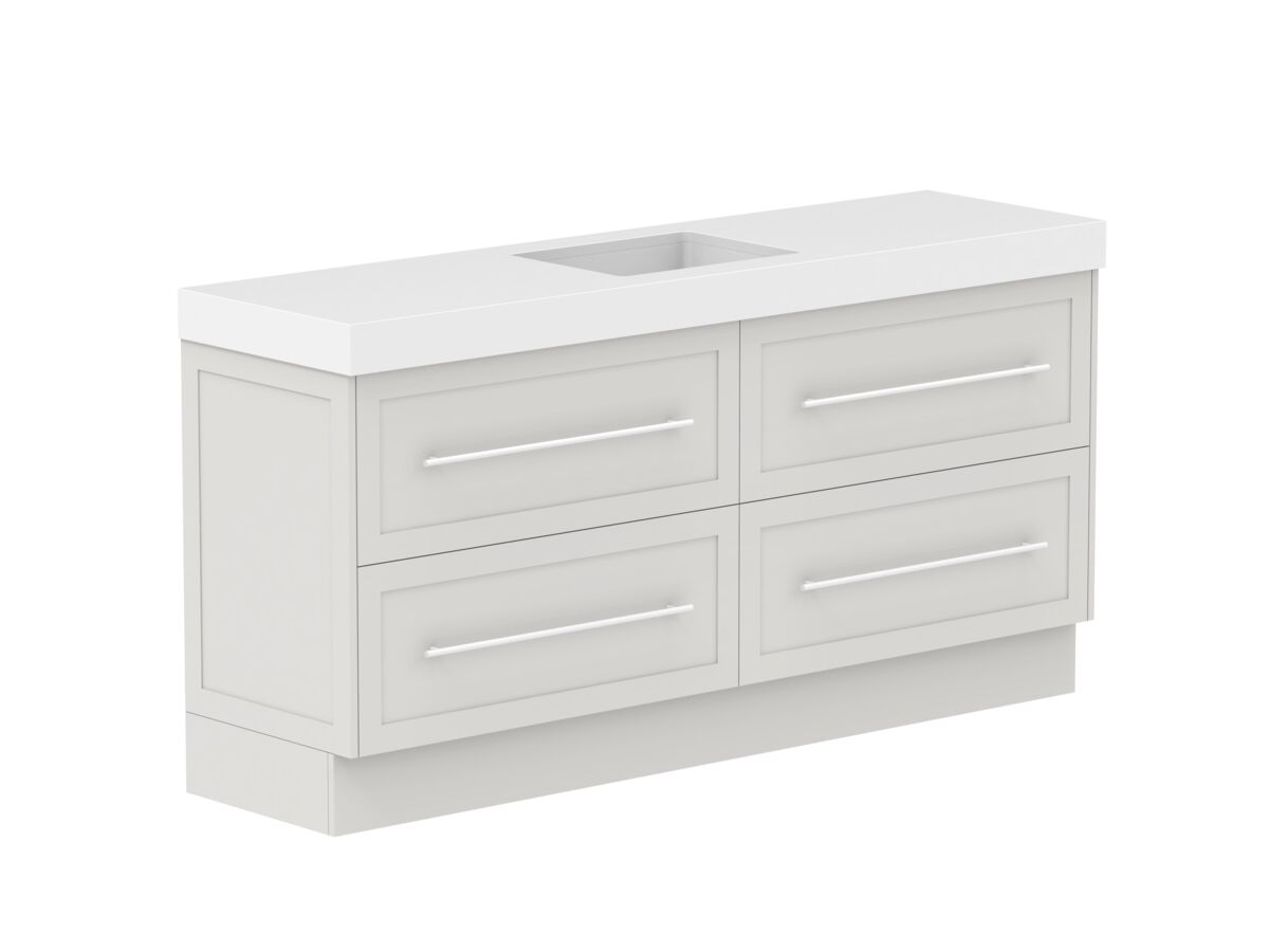 Reece Kado Lux All Drawer 1800mm Floor Mounted Vanity Centre Basin 90mm Caesarstone Mineral Top