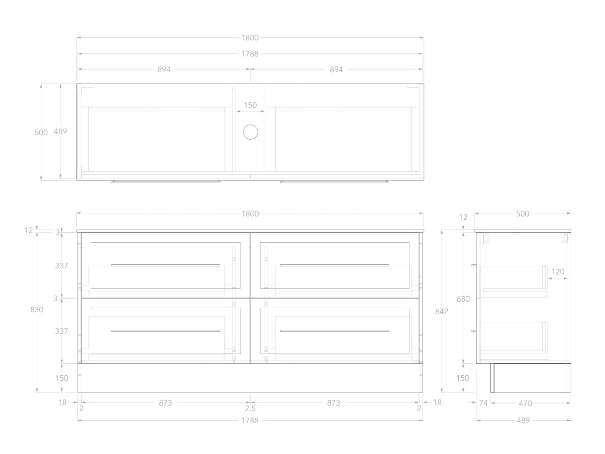 Reece Kado Lux All Drawer 1800mm Floor Mounted Vanity Centre Basin 12mm Durasein Top