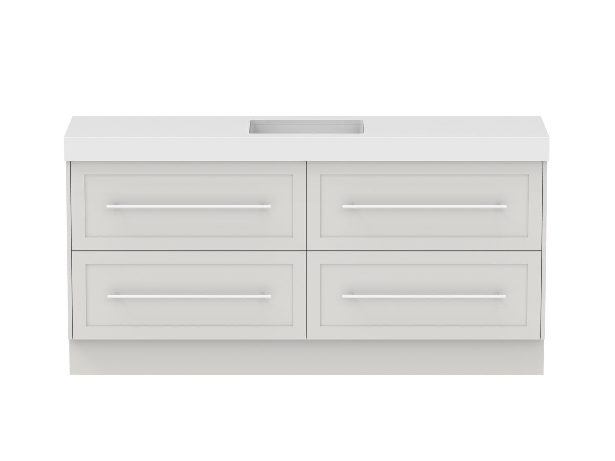 reece Kado Lux All Drawer 1800mm Floor Mounted Vanity Centre Basin 90mm Caesarstone Mineral Top