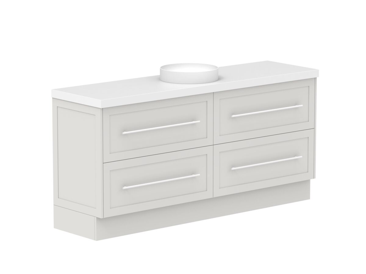 Reece Kado Lux All Drawer 1800mm Floor Mounted Vanity Centre Basin 50mm Caesarstone Mineral Top